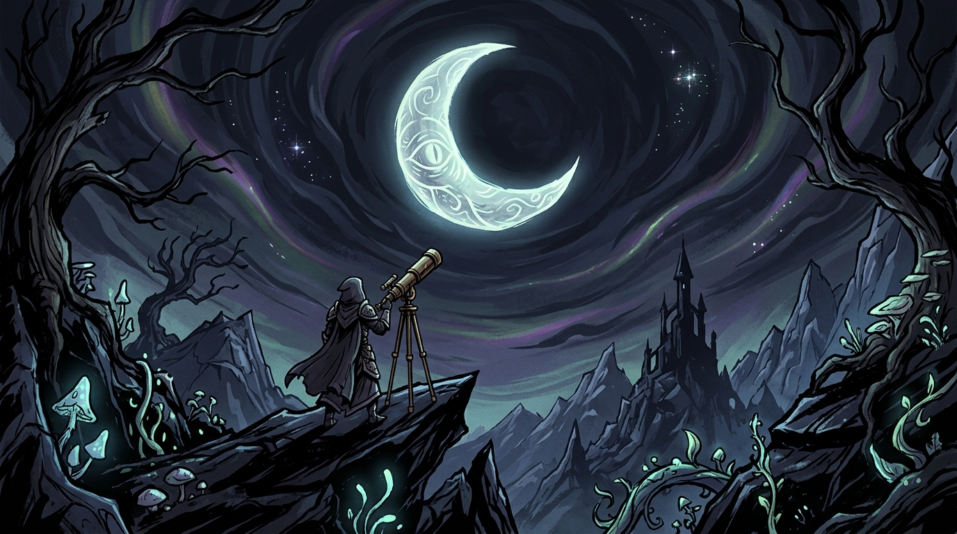 Telescope Watcher Moon high resolution dark fantasy