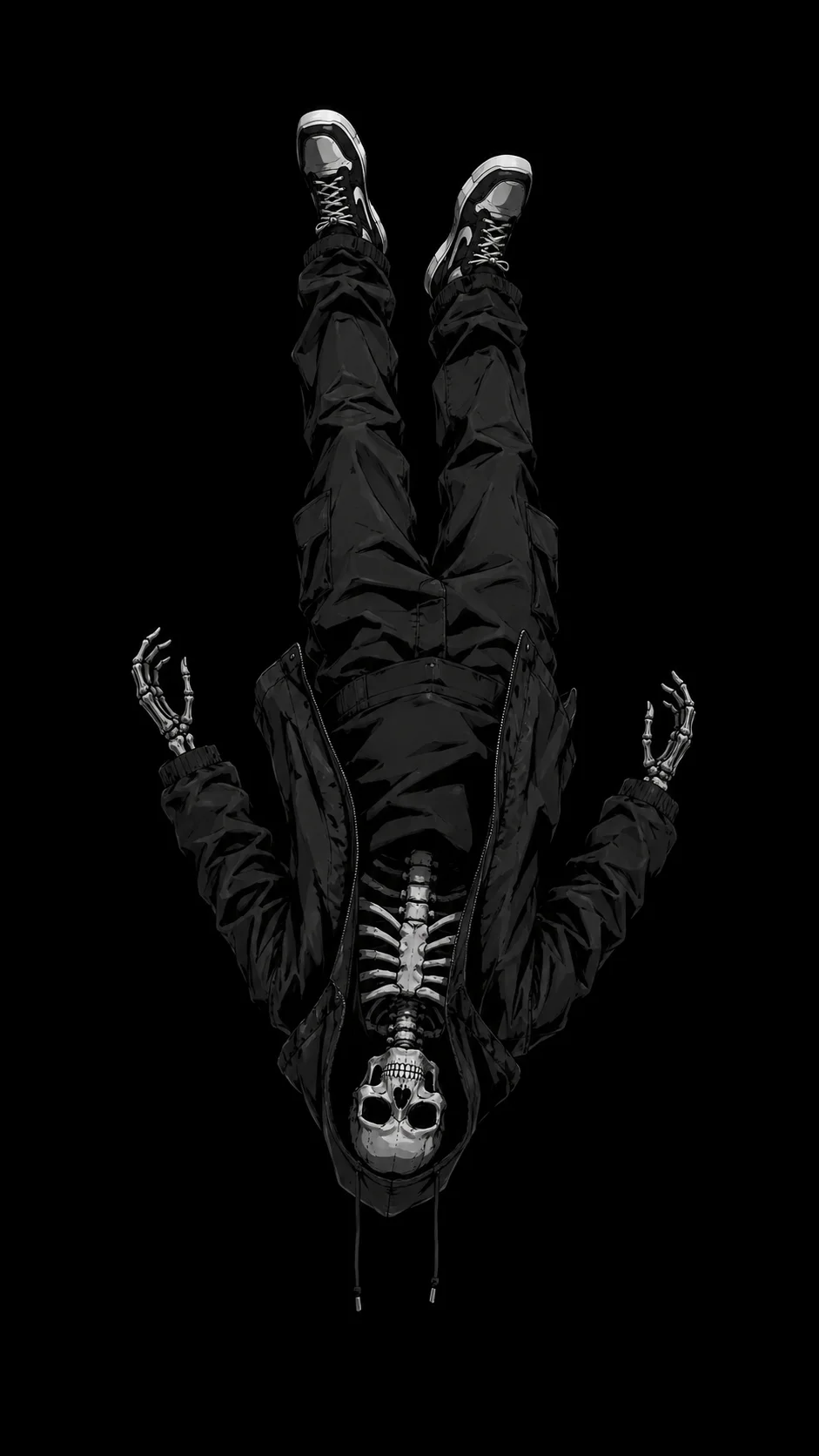 Skeleton falling through black void wallpaper