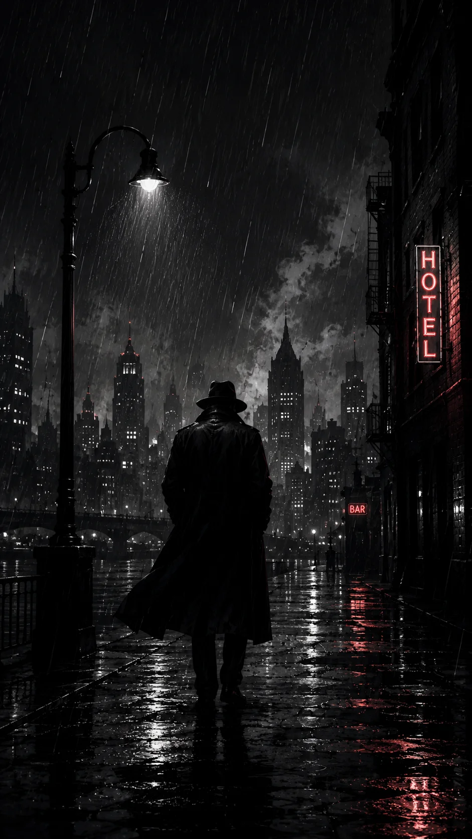 Rainy noir detective city wallpaper