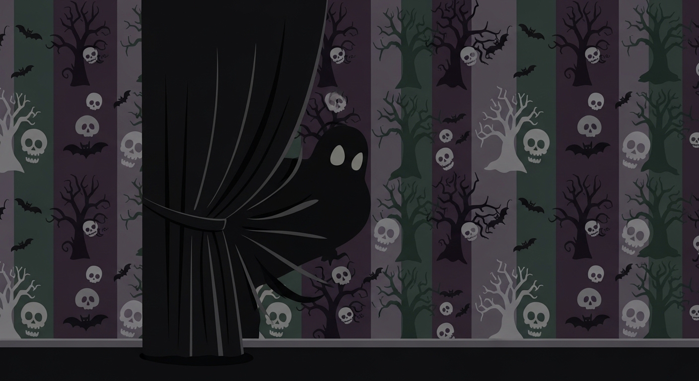 Ghost peeking behind curtain