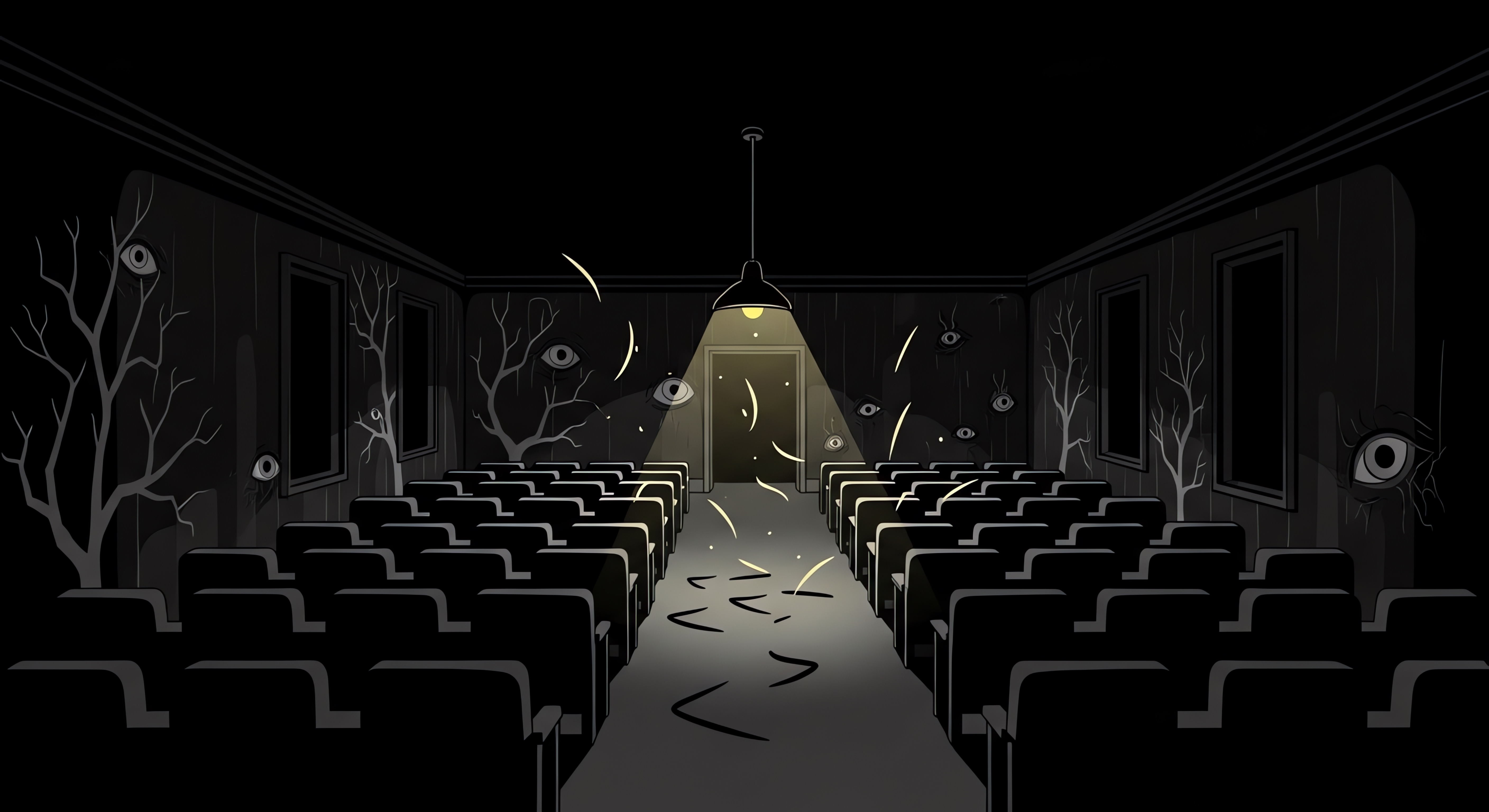 Empty theater with watching eyes