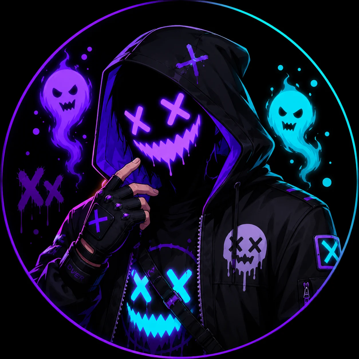 Terminal Paradox 4K cyberpunk gaming hero Discord avatar PFP — neon purple glitch phantom profile picture with OLED-optimized dark background for gaming profiles.