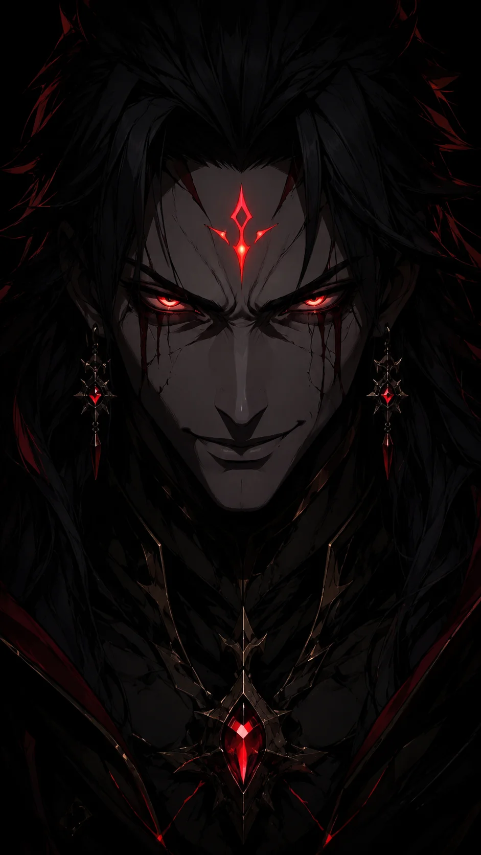 Blurred dark fantasy gaming character background for mobile home screen wallpaper