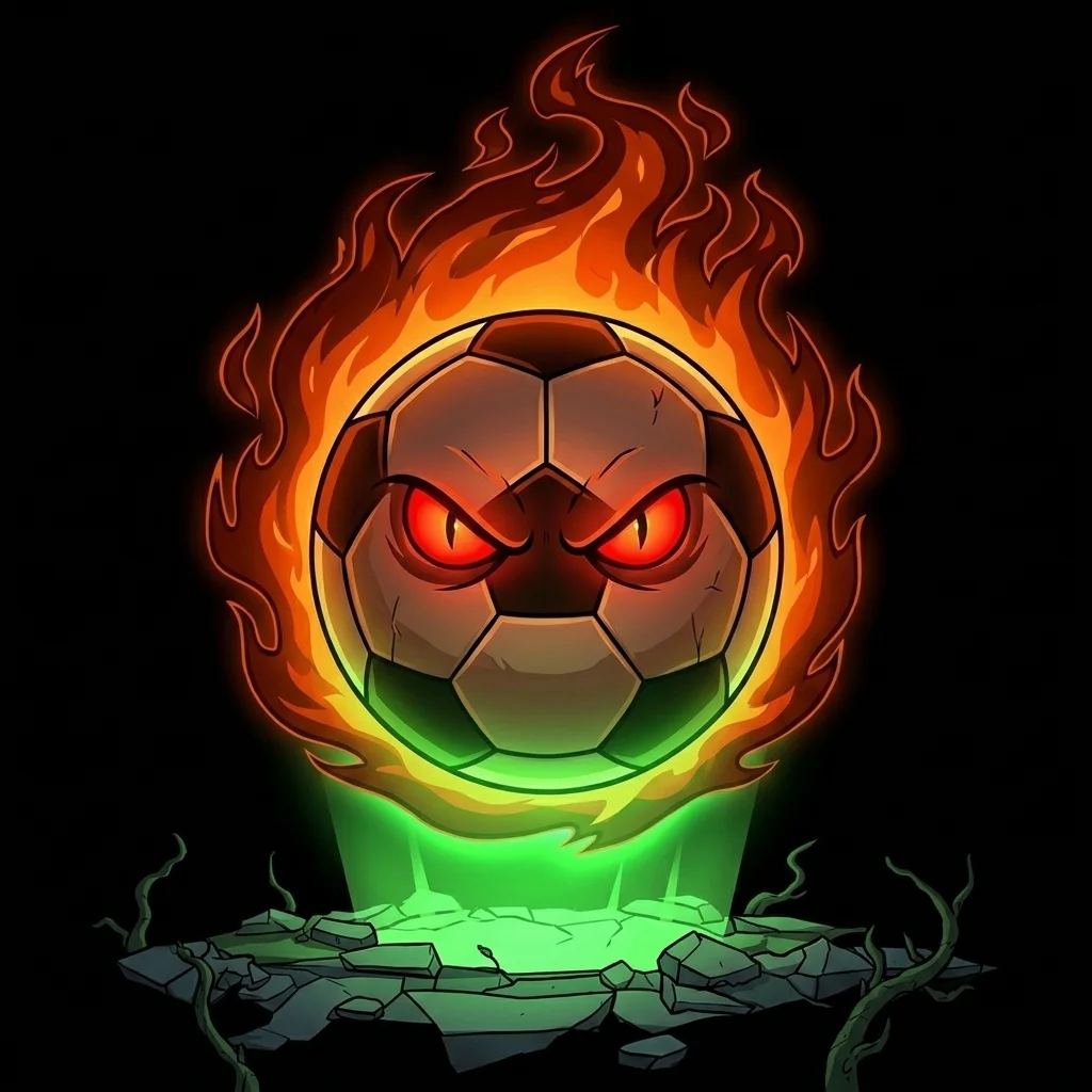 Flaming soccer ball with demon eyes dark horror sports wallpaper for mobile