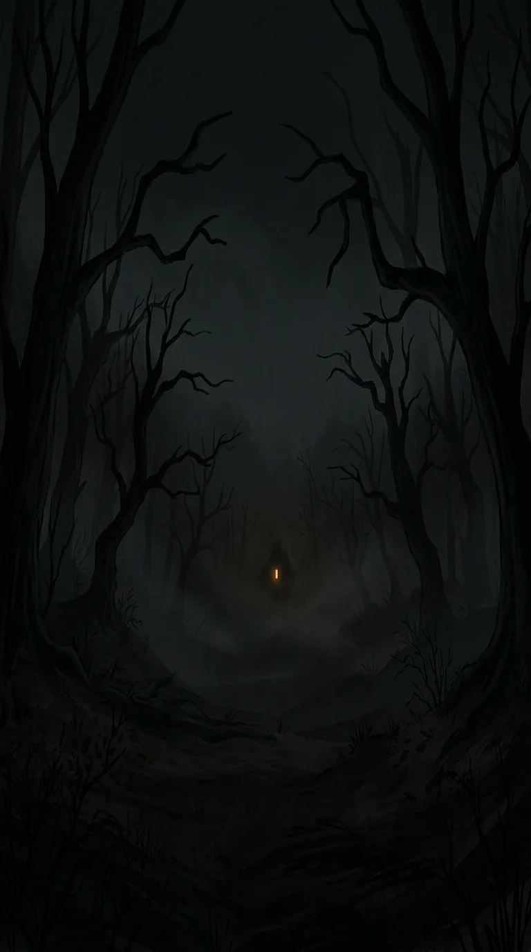 Dark forest aesthetic wallpaper with cabin light for iPhone 15 Pro Max