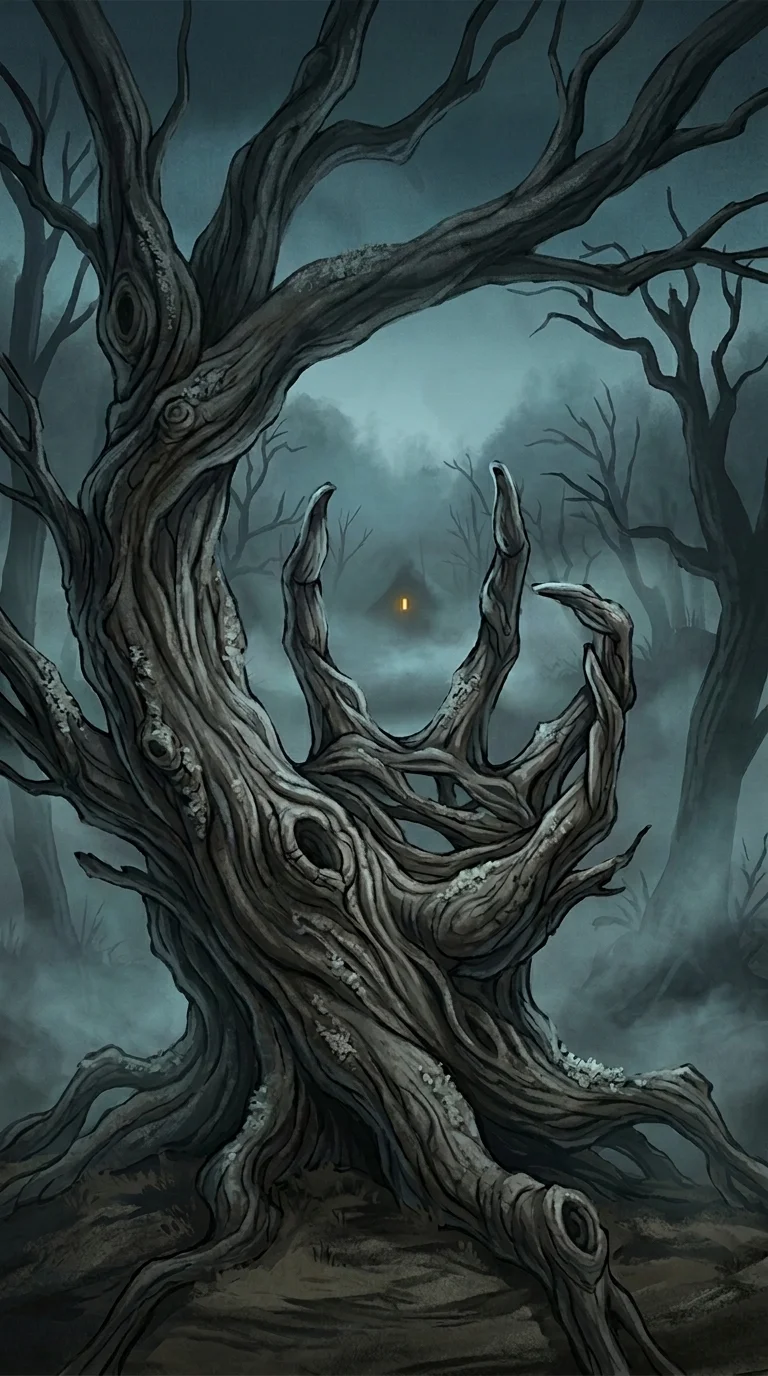 Scary gnarled tree hand reaching out horror nature wallpaper for mobile