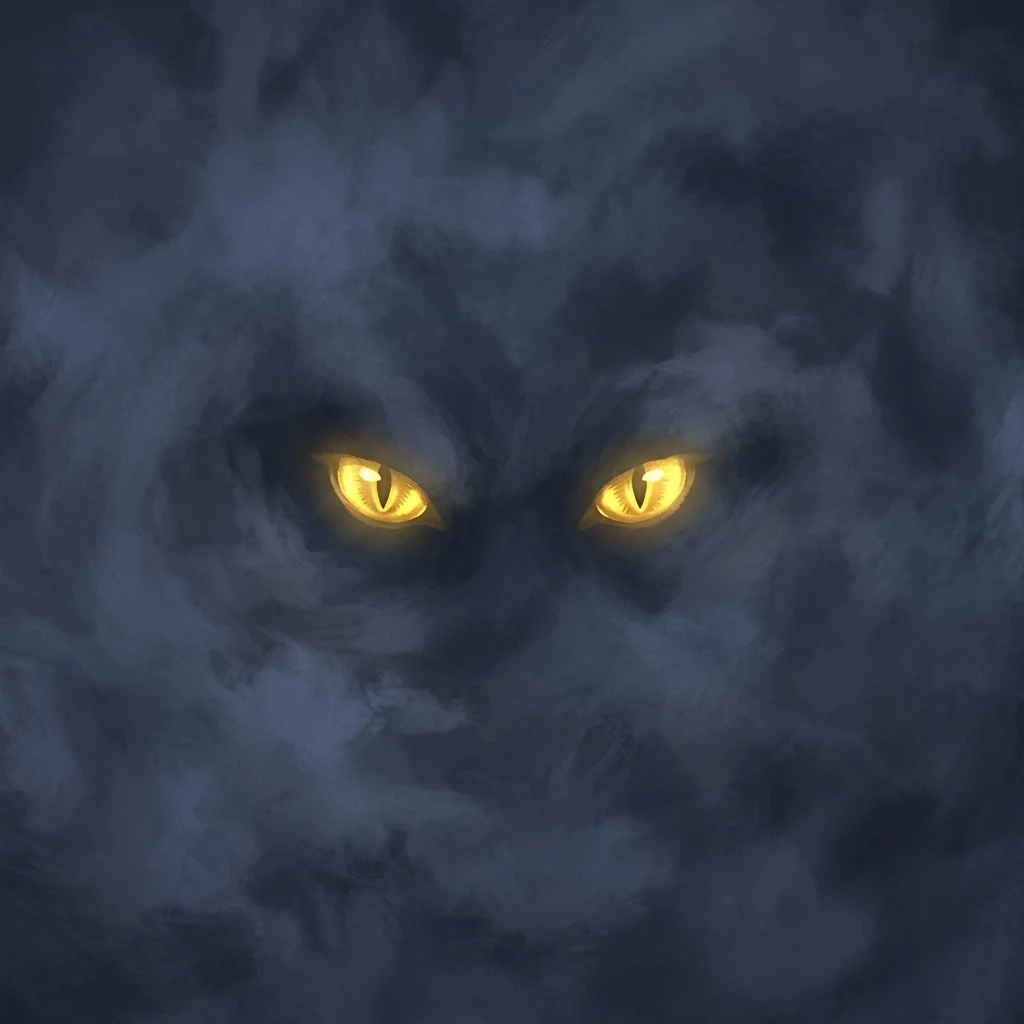 Yellow glowing eyes in the mist horror smartwatch wallpaper for Apple Watch
